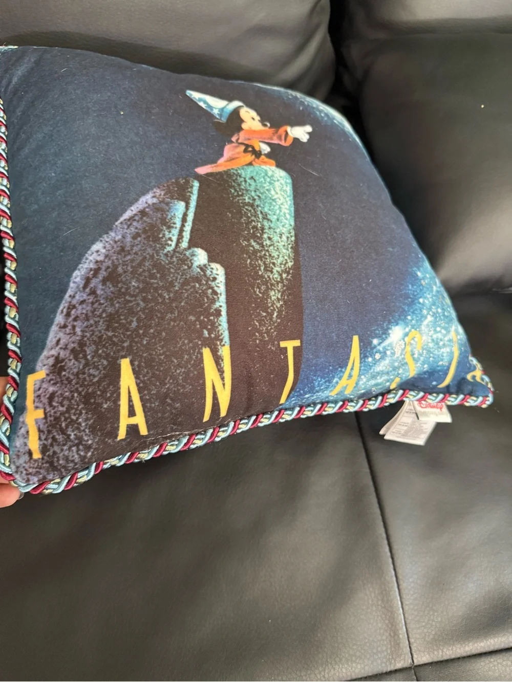 2006 RARE Disney Shopping Fantasia Sorcerer Mickey POSTER ART PILLOW Braid EUC